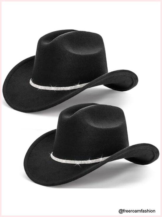 2 Pack Bling Rhinestone Cowboy Hats Wide Brim Cowboy Hat with Rhinestones Band main image 6